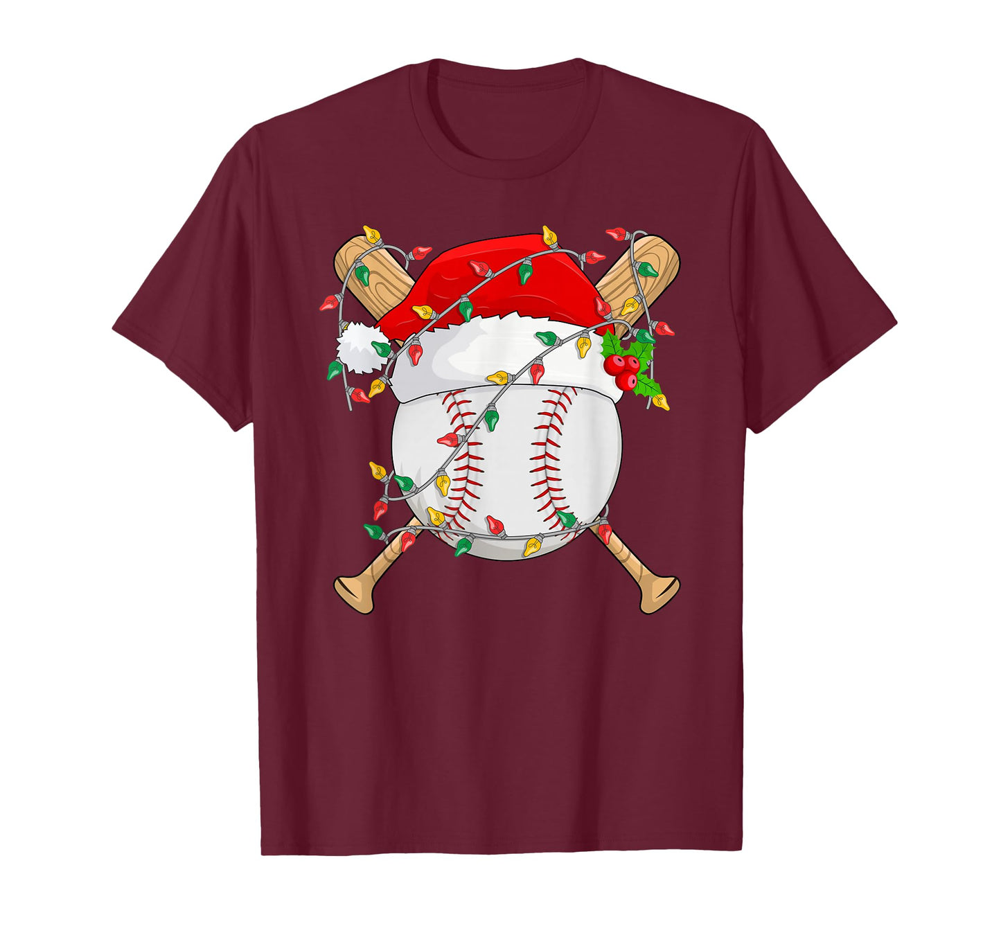 Baseball Christmas Lights Funny Baseball Player Santa Xmas T-Shirt