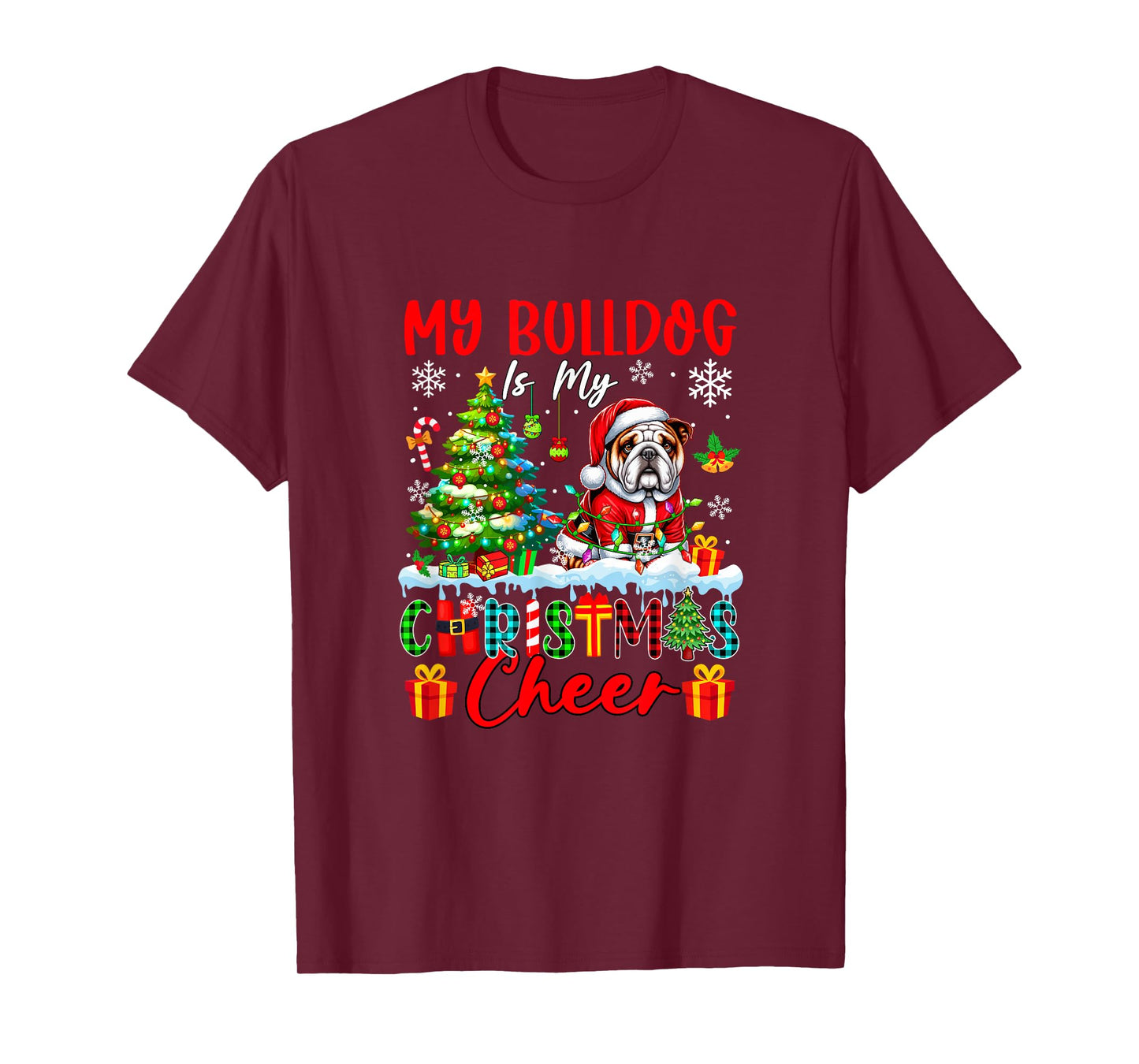 My Bulldog is My Xmas Cheer Funny Santa Dog Owner Kids T-Shirt