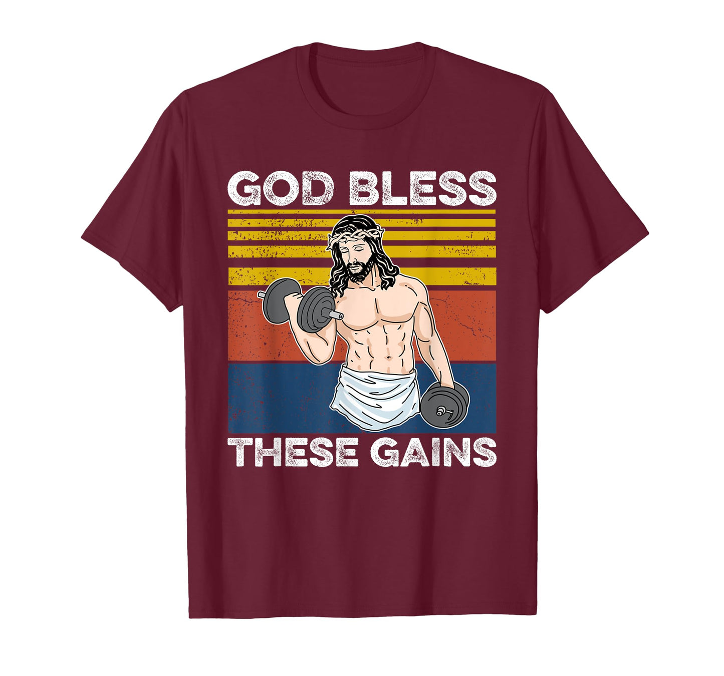 Funny Gym Shirt God Bless These Gains Fitness Workout Jesus T-Shirt