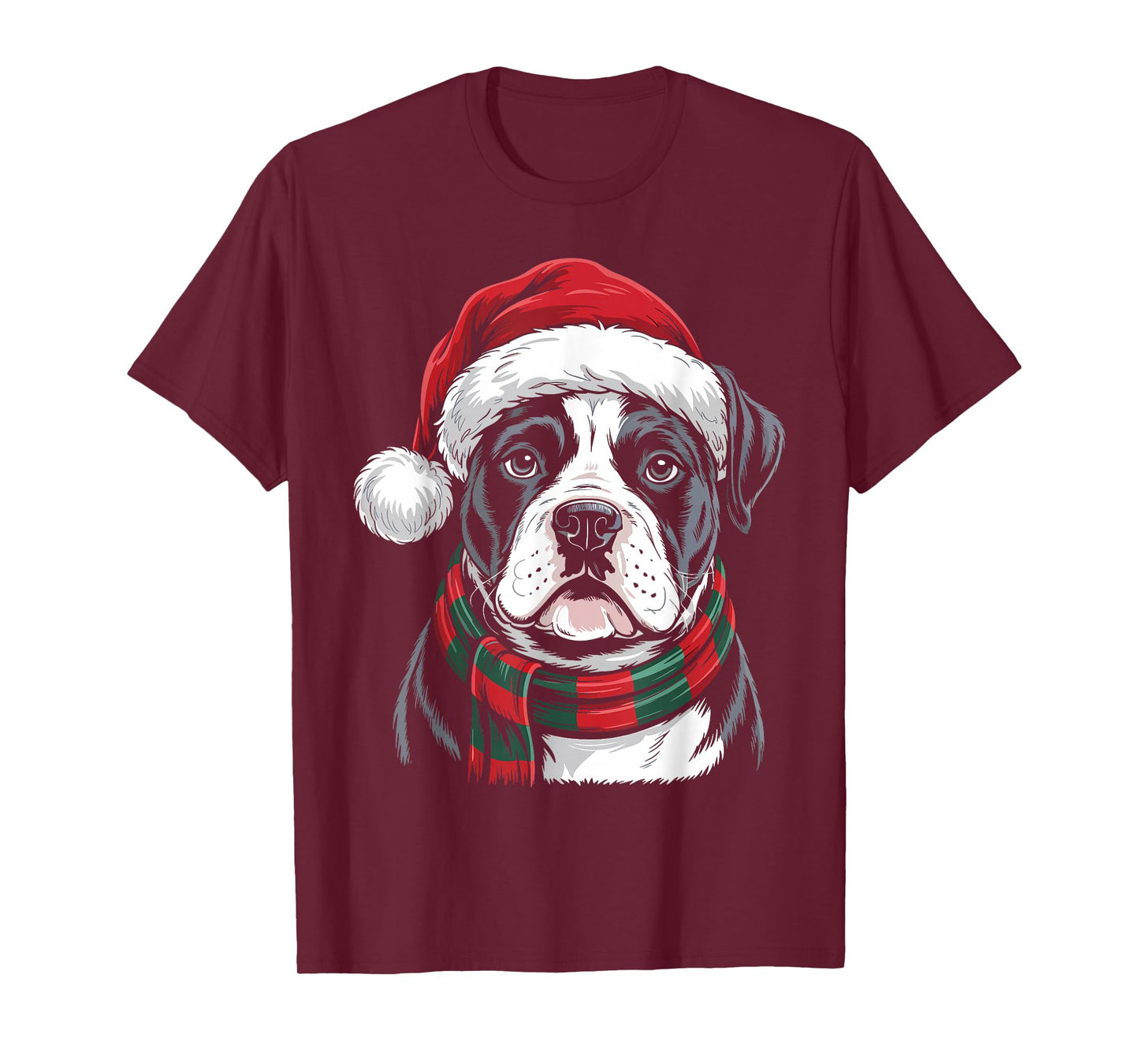 American Bulldog Xmas Santa Hat Scarf Christmas Costume T-Shirt