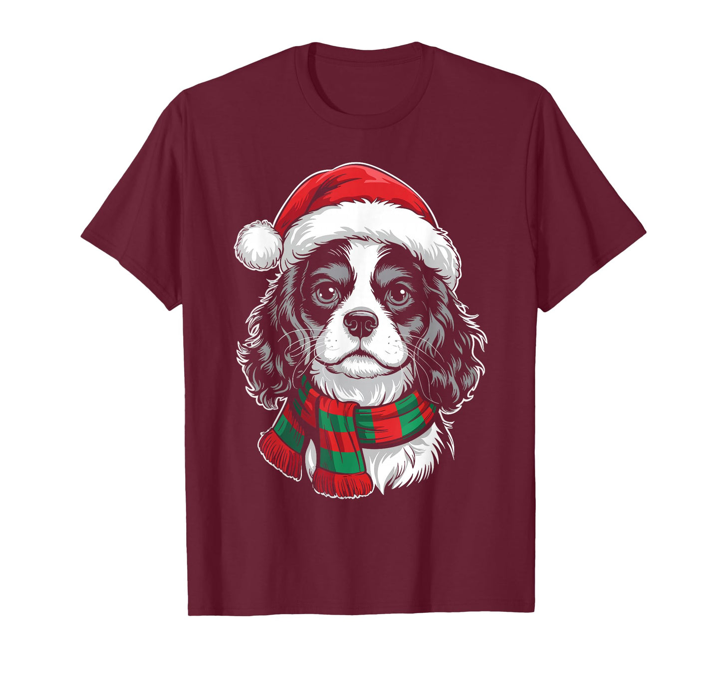 Cavalier King Charles Spaniel Dog Santa Hat Scarf Christmas T-Shirt