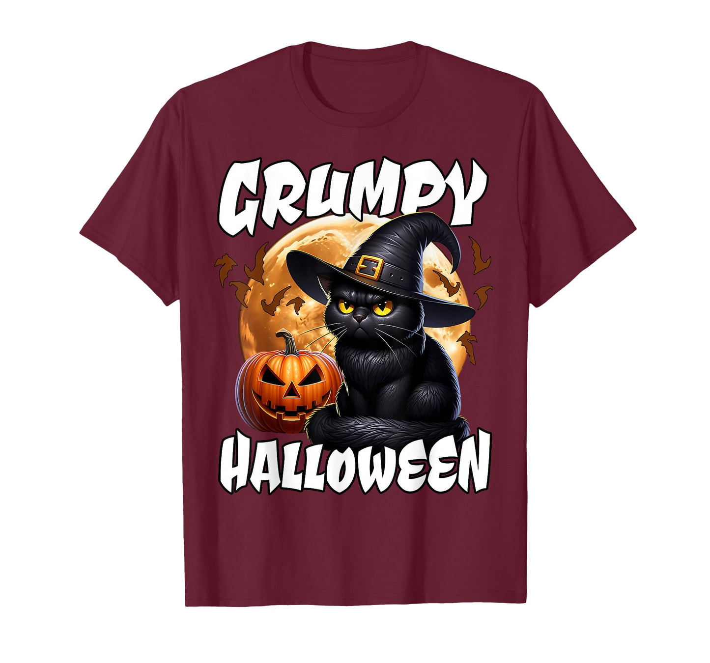 Black Cat Witch Halloween Grumpy Black Cat Halloween T-Shirt