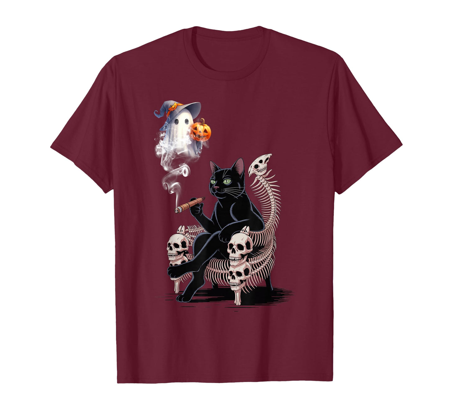 Black Cat Smoking Cigarette Halloween Ghost Pumpkin Witch T-Shirt