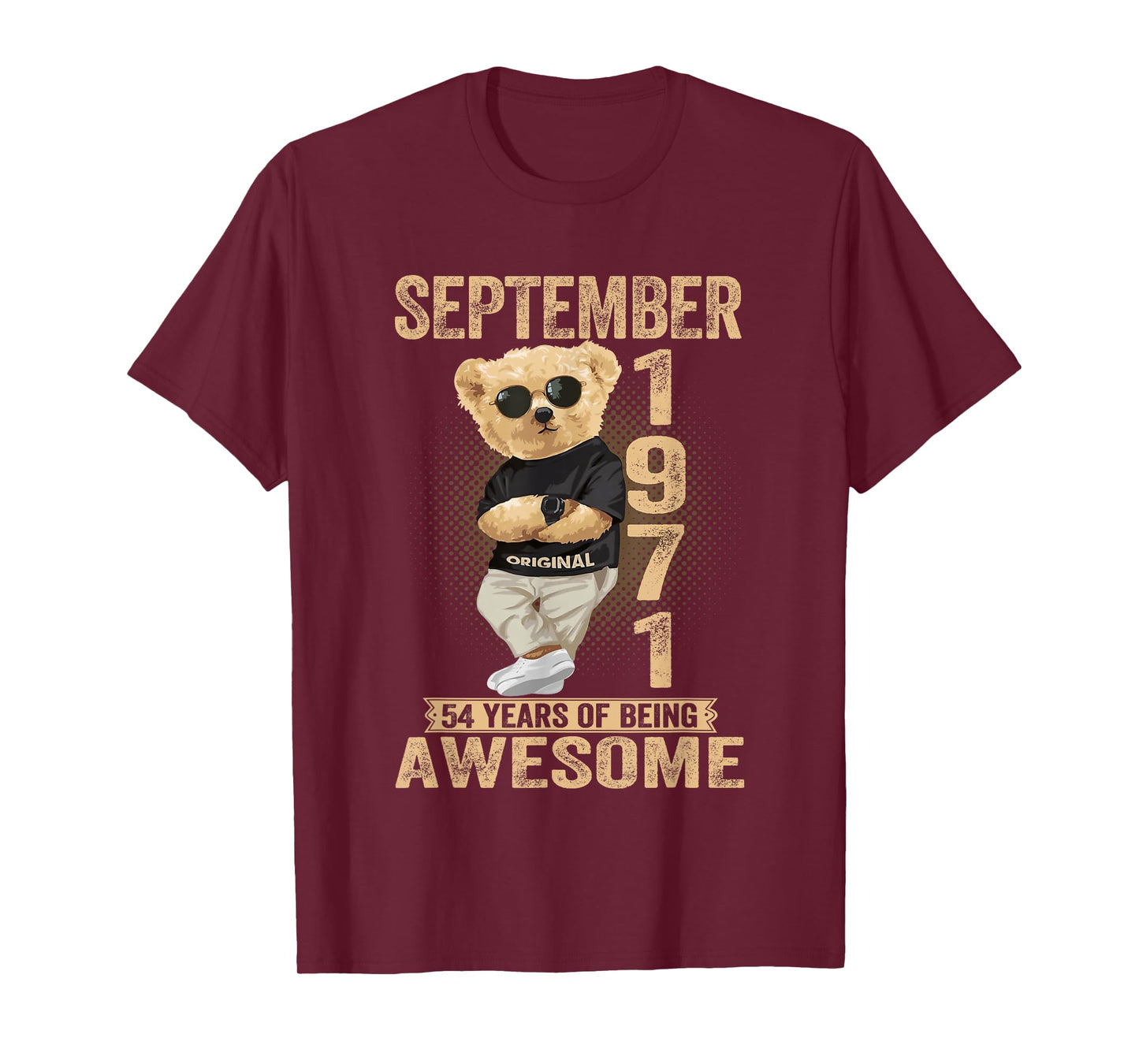 September 54th Birthday Men Women 1971 Awesome Teddy Bear T-Shirt