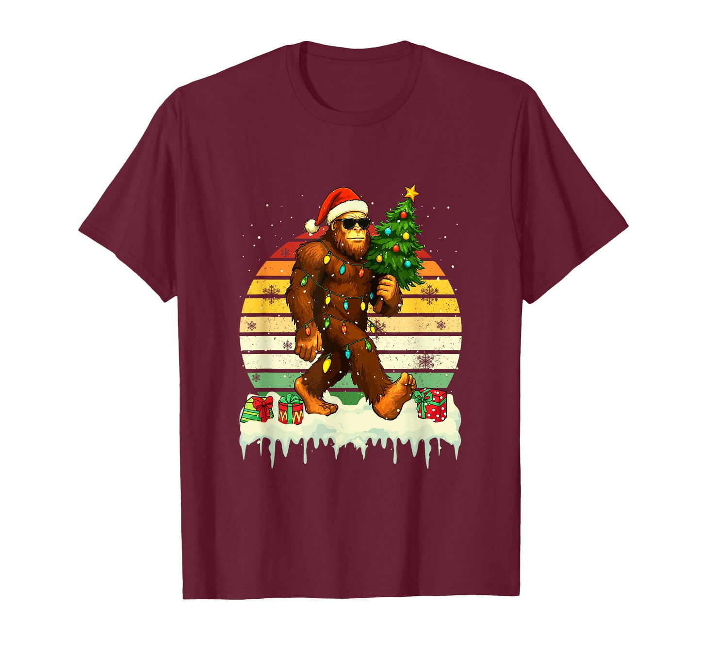 Vintage Retro Santa Bigfoot Sunglasses with Christmas Tree T-Shirt