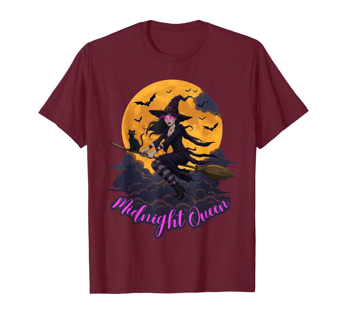 Midnight Queen Halloween Witch and Cat T-Shirt