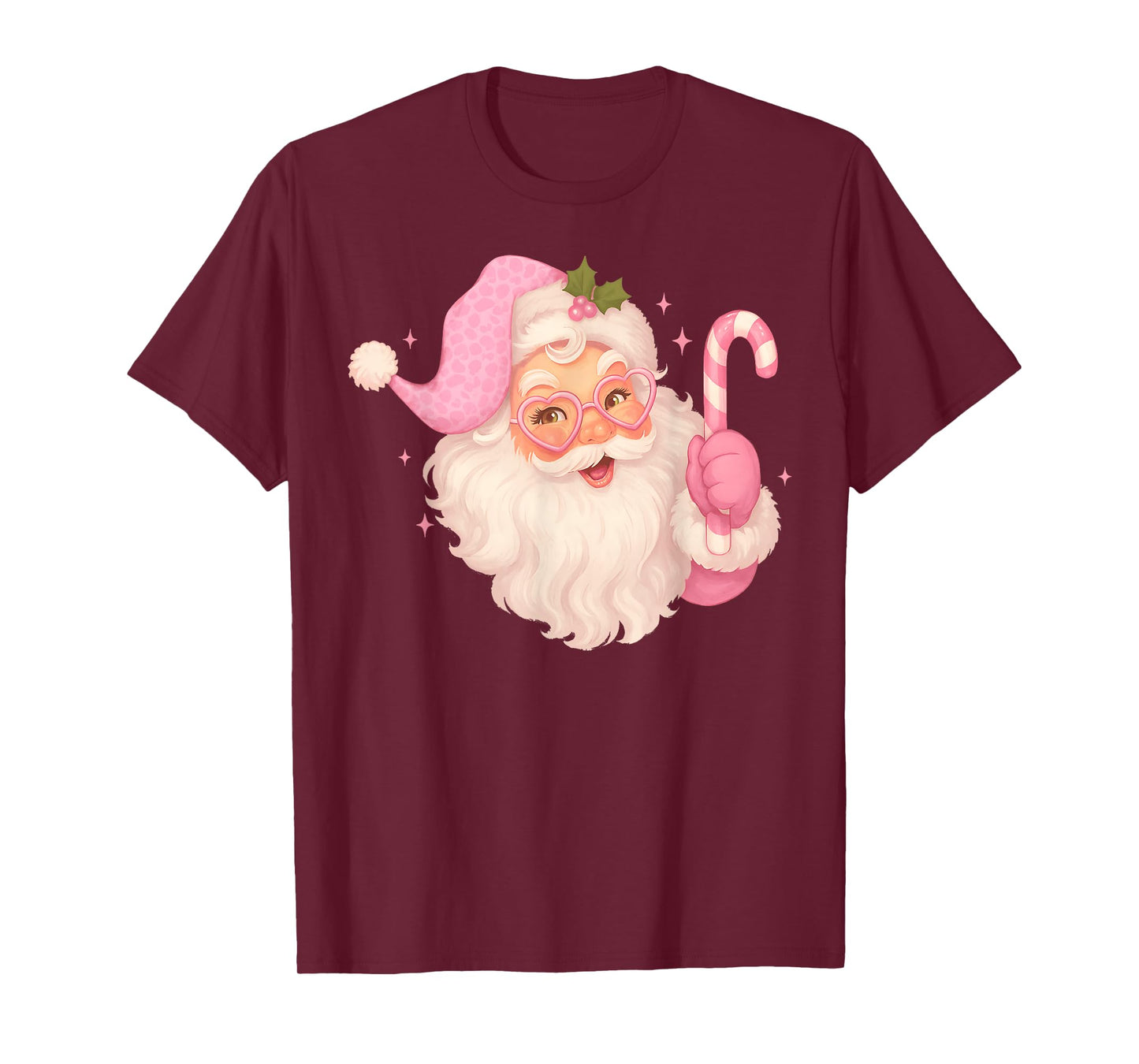 Vintage Pink Santa Claus Merry Christmas Men Women Boys Girl T-Shirt