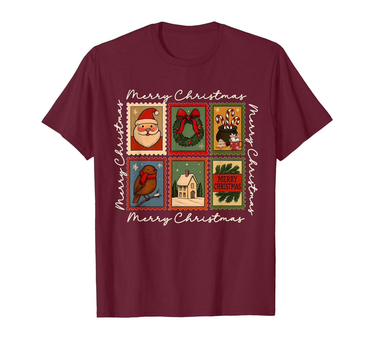 Vintage Christmas Postage Stamps Merry Christmas Santa T-Shirt