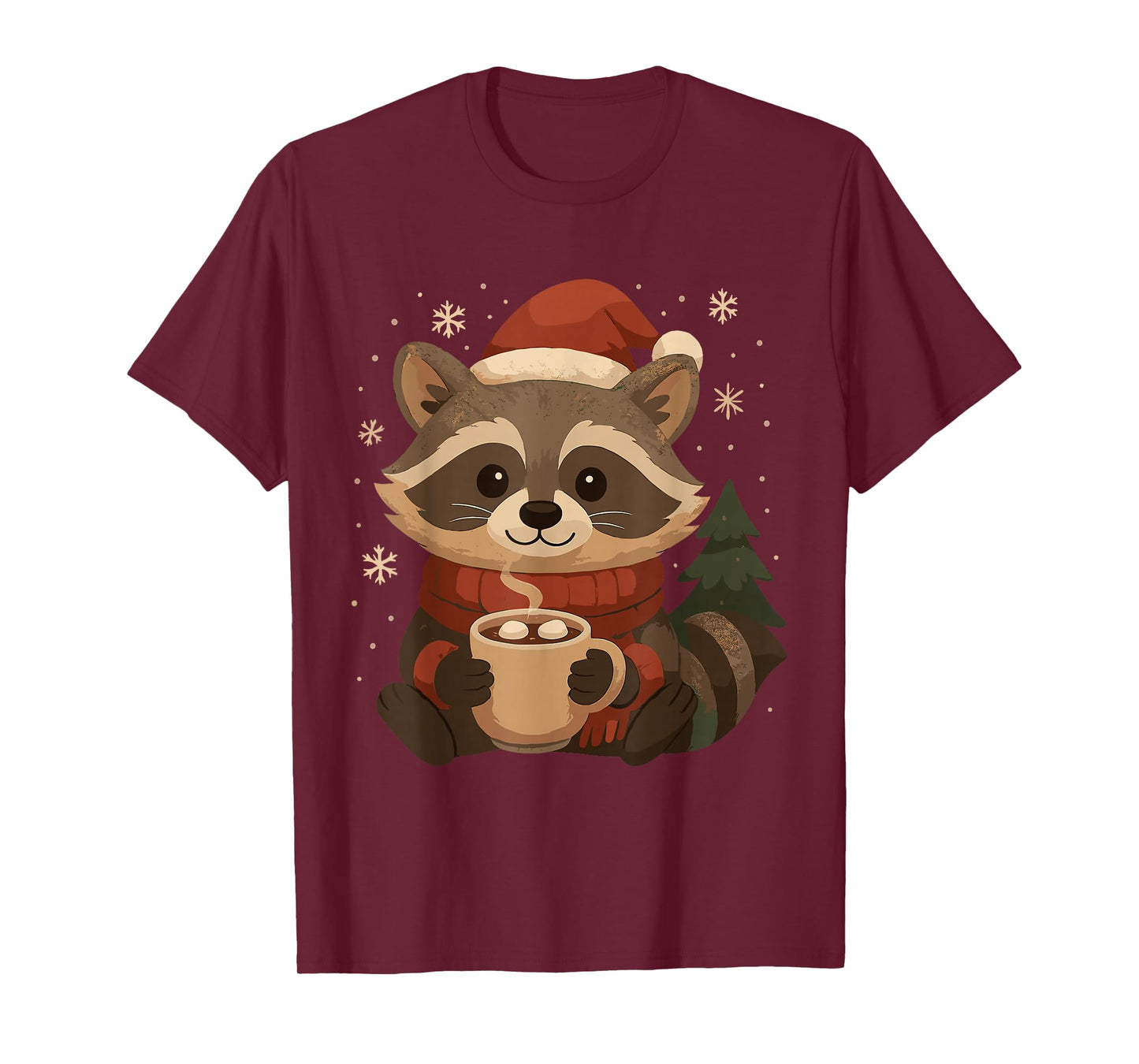 Cozy Raccoon with Hot Cocoa Christmas Design T-Shirt