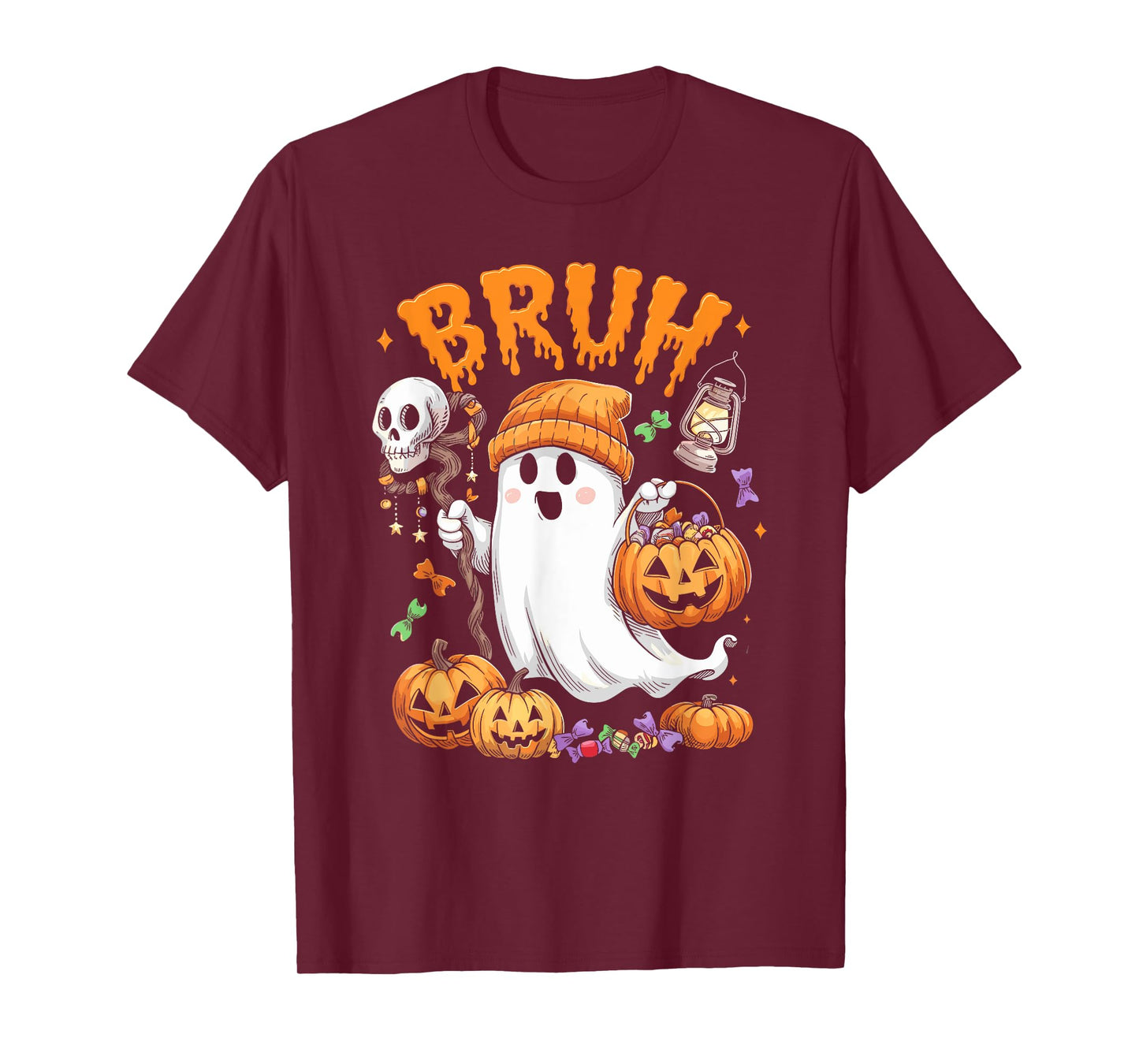 Bruh Ghost Halloween Cute Ghost Trick Or Treat Candy Kids T-Shirt