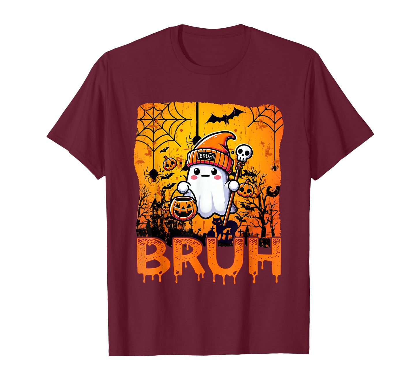 Halloween Bruh Ghost Boo Skull Pumpkin Boys Mens Women Girl T-Shirt