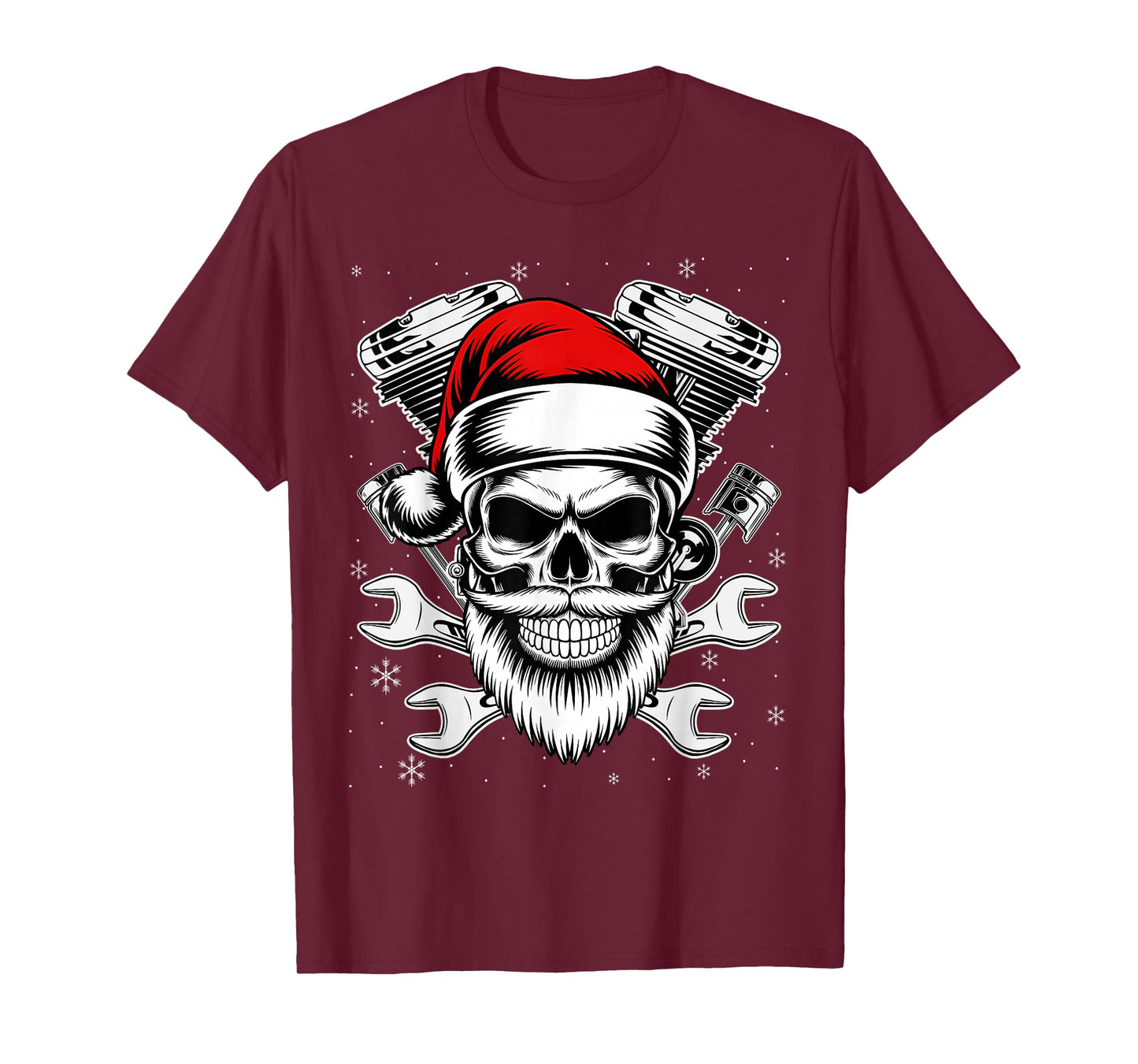 Christmas Biker Motorcycle Holiday Santa Skull Distressed T-Shirt