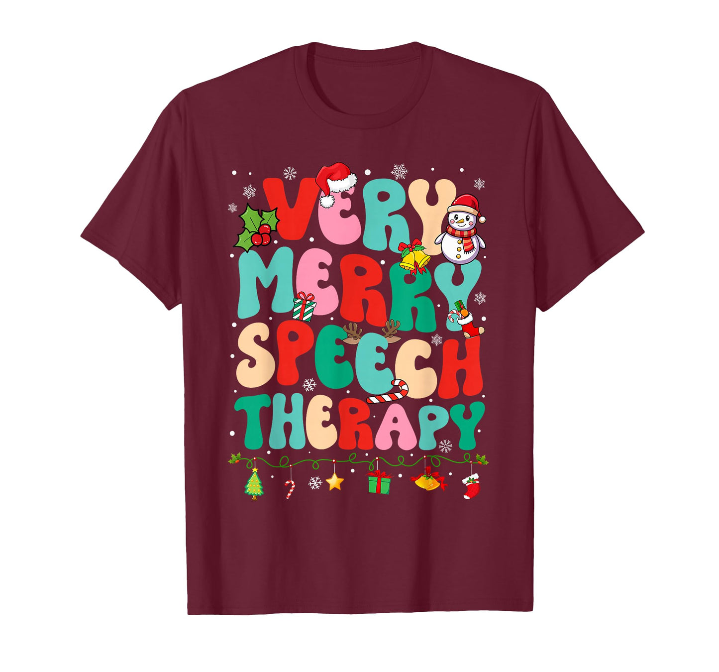 Christmas Very Merry Speech Therapy Speech Therapist SLP T-Shirt
