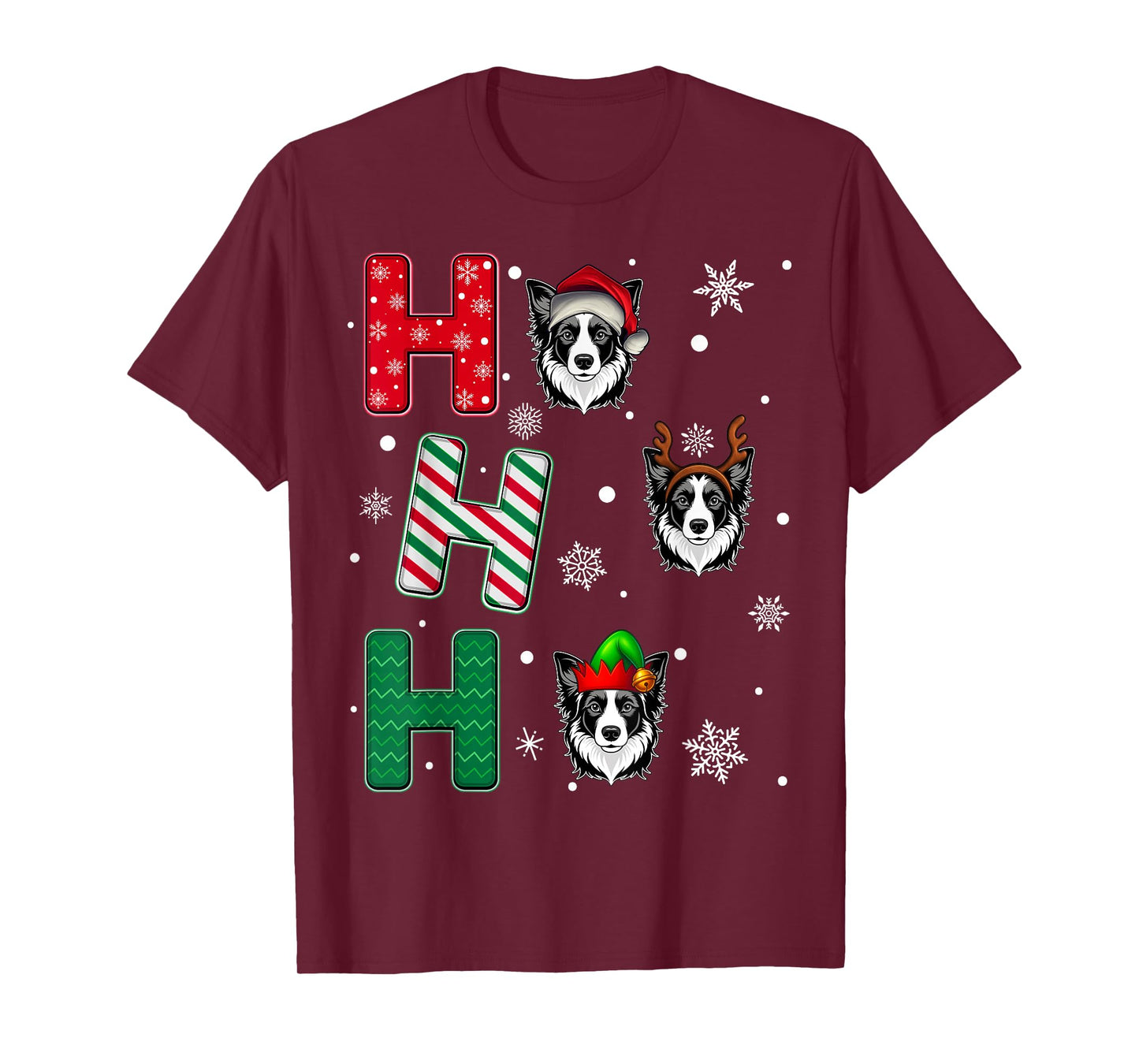Ho Ho Ho Border Collie Dog Lover Christmas Santa Elf Xmas T-Shirt