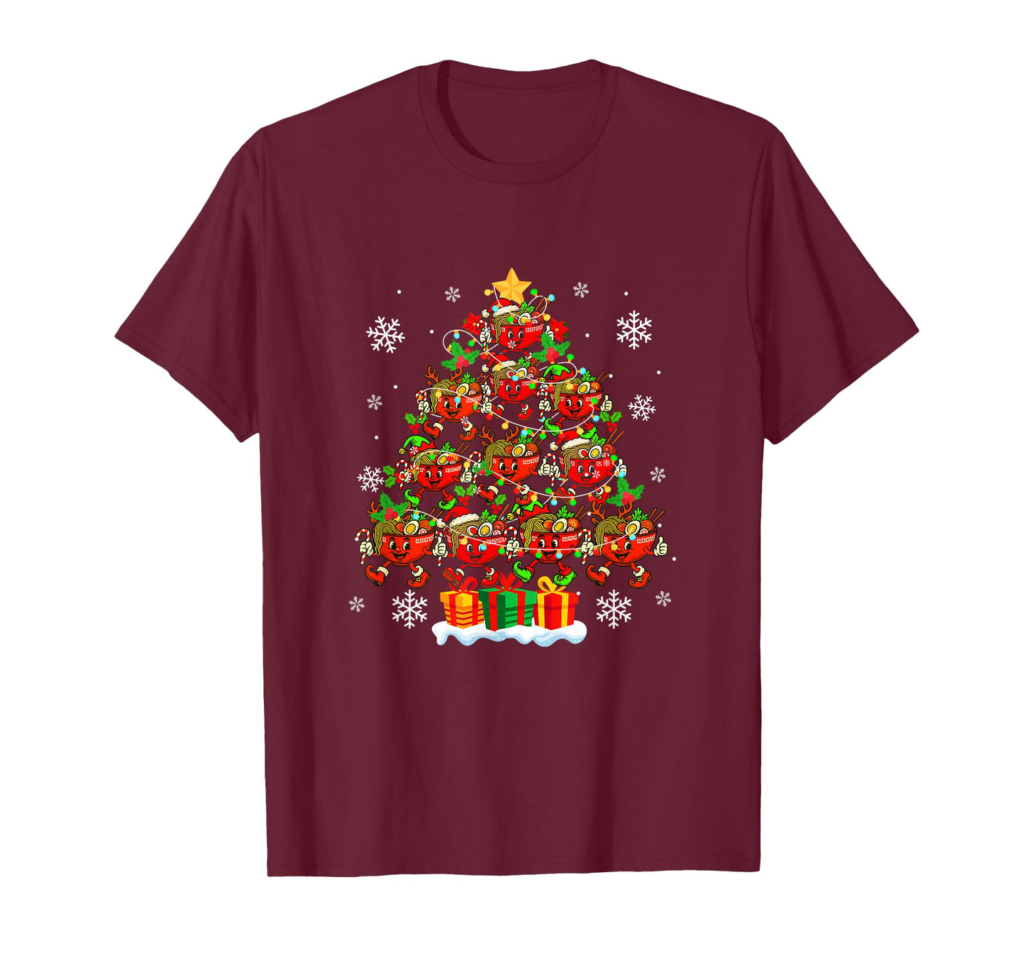 Santa Elf Reindeer Ramen Bowls Xmas Tree Japanese Food Lover T-Shirt