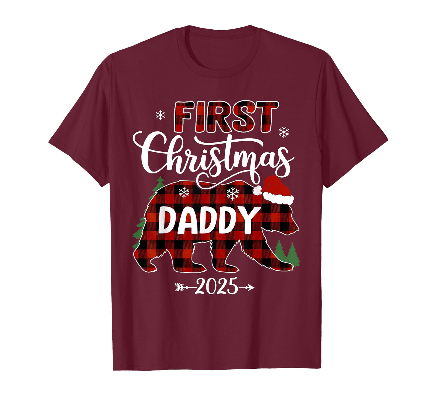 Pregnancy First Christmas Daddy Red Plaid Bear Santa 2025 T-Shirt