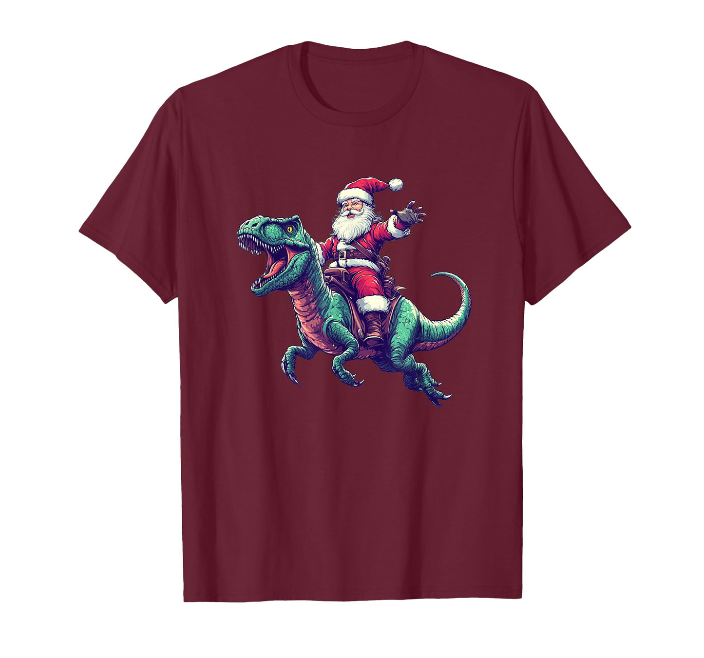 Santa Rides a Dinosaur Costume for Funny Festive Days T-Shirt