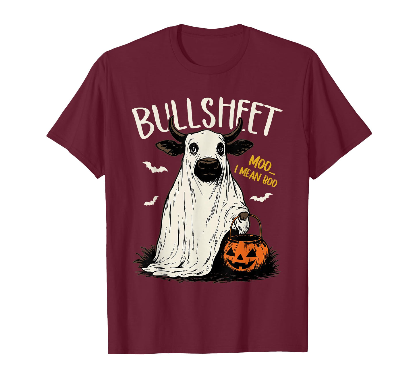 Bullsheet Moo I Mean Boo Scottish Highland Cow Halloween T-Shirt