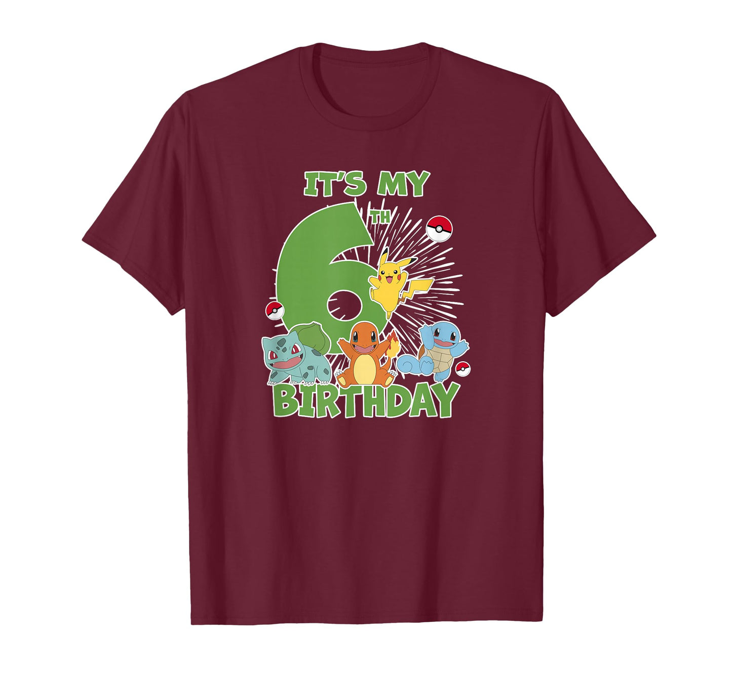 Pokémon It's My 6th Birthday Kanto Starters Celebration T-Shirt