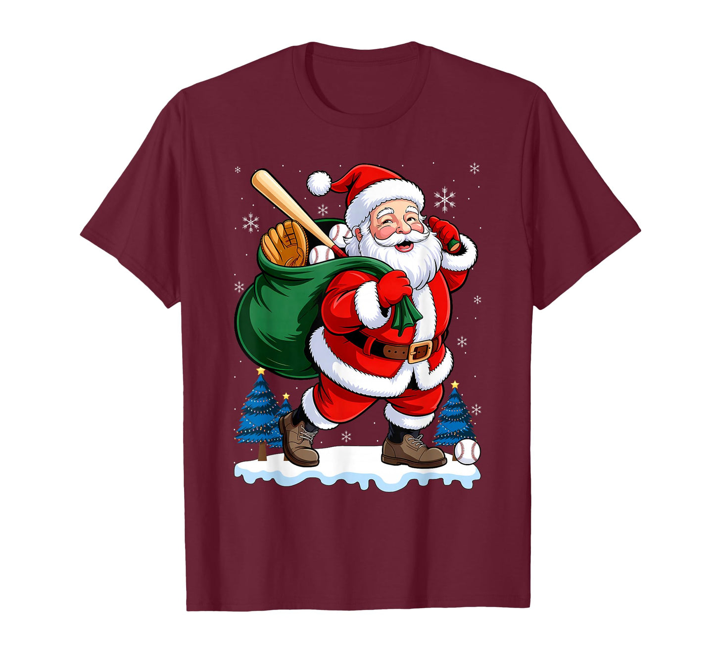 Baseball Sport Fan Santa Claus Funny Christmas Holiday T-Shirt