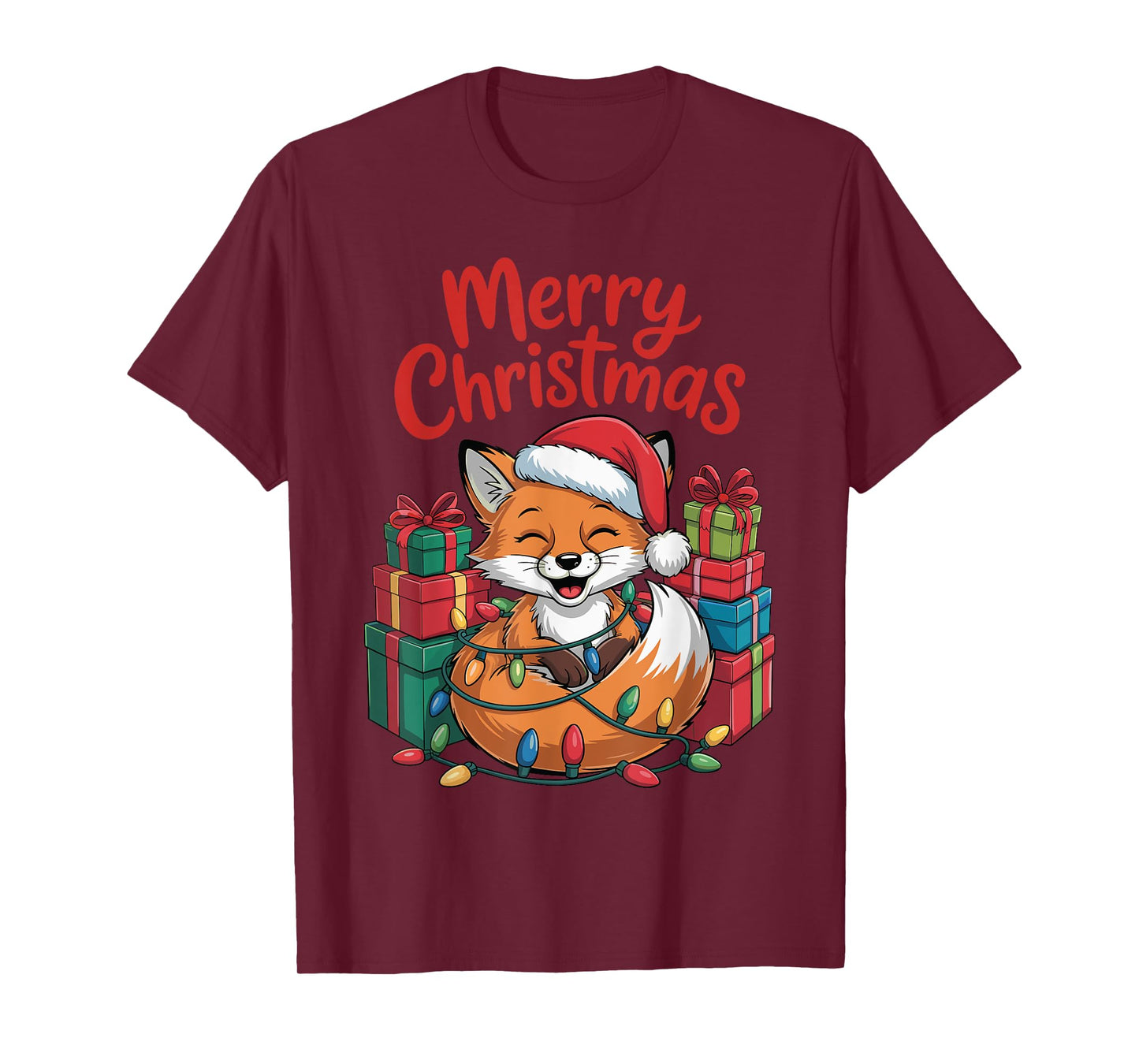Funny Fox Santa Hat Animals Lovers Ugly Christmas Pajamas T-Shirt