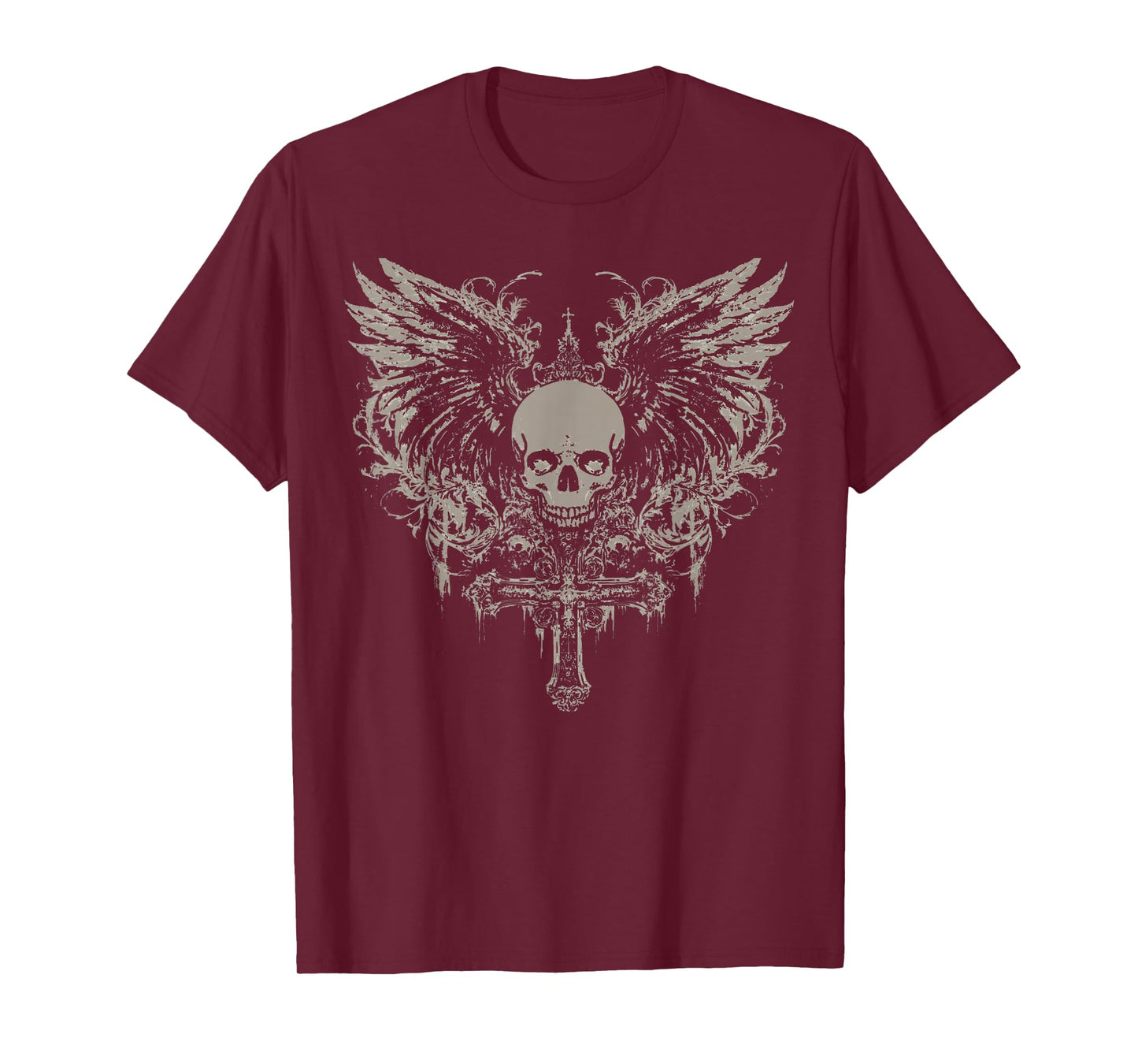 Skull Cross Y2K Goth Alt Grunge Gothic Emo Aesthetic Wings T-Shirt