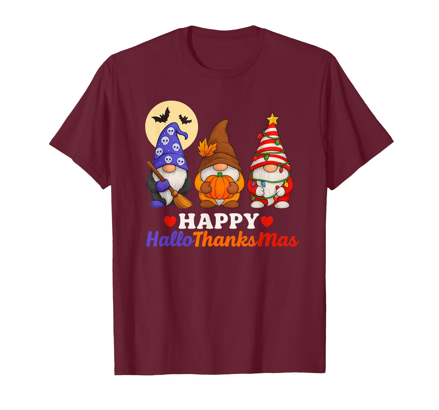 Halloween Thanksgiving Christmas Happy HalloThanksMas Gnomes T-Shirt