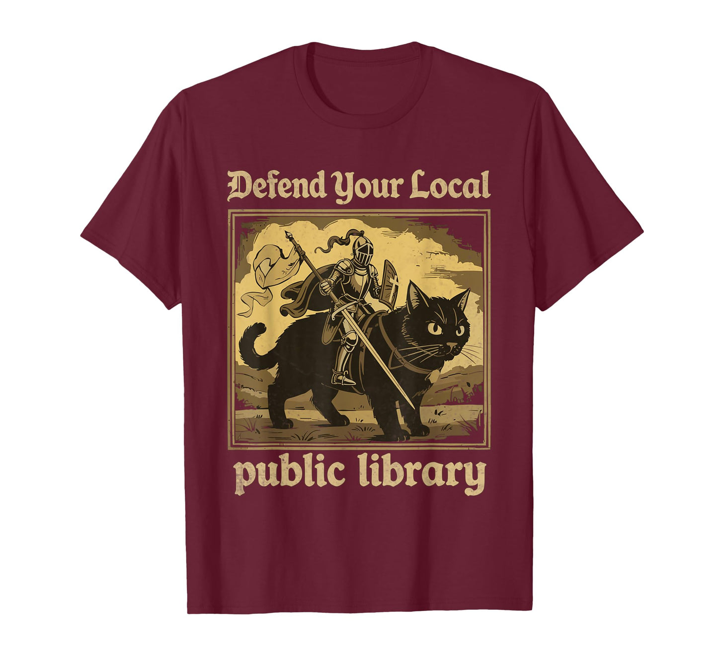 Defend Your Local Public Library Funny Knight Cat T-Shirt