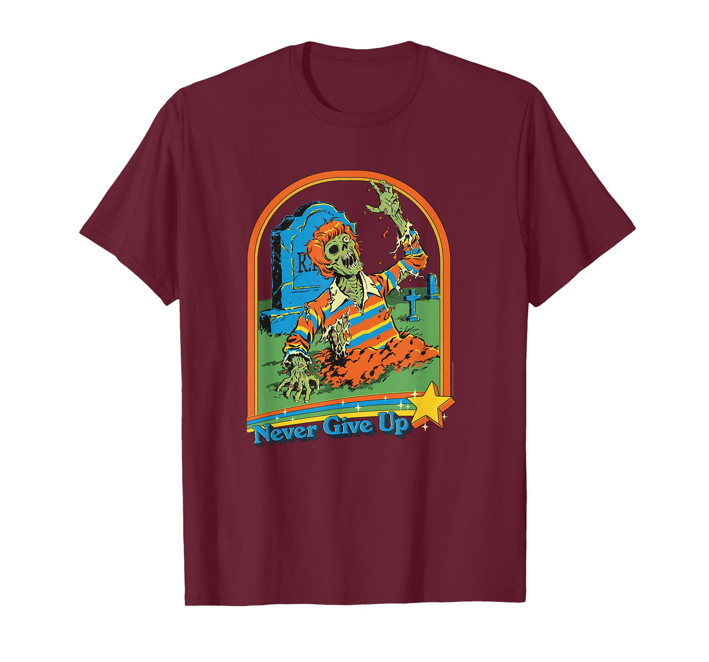 Steven Rhodes Never Give Up Zombie Rising Retro Dark Humor T-Shirt