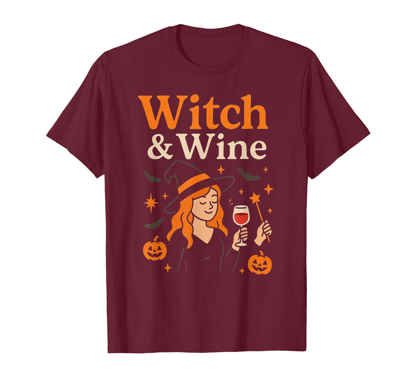 Witch & Wine – Funny Halloween Witch Drinking Wine Design T-Shirt