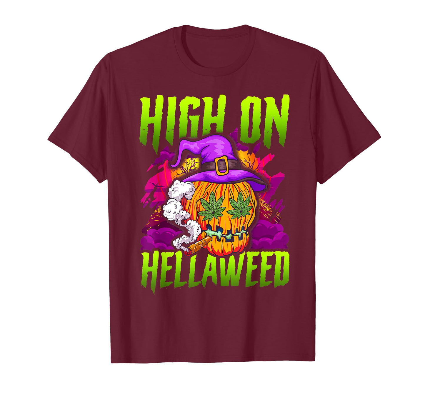 Halloween Pumpkin Stoner T-Shirt Weed Joint Smoking T-Shirt