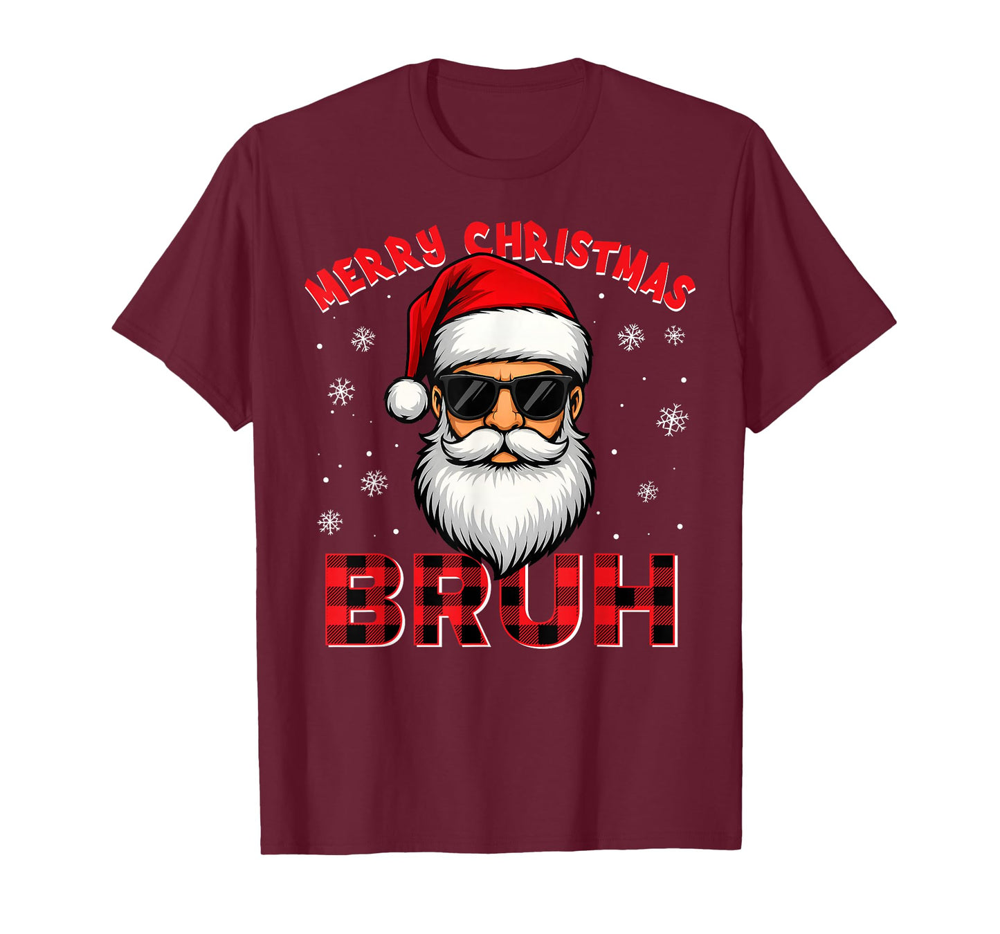 Merry Christmas Bruh Red Plaid Funny Santa Claus Men Women T-Shirt