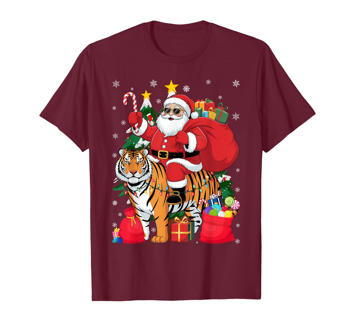 Lover Xmas Lighting Santa Riding Tiger Christmas T-Shirt