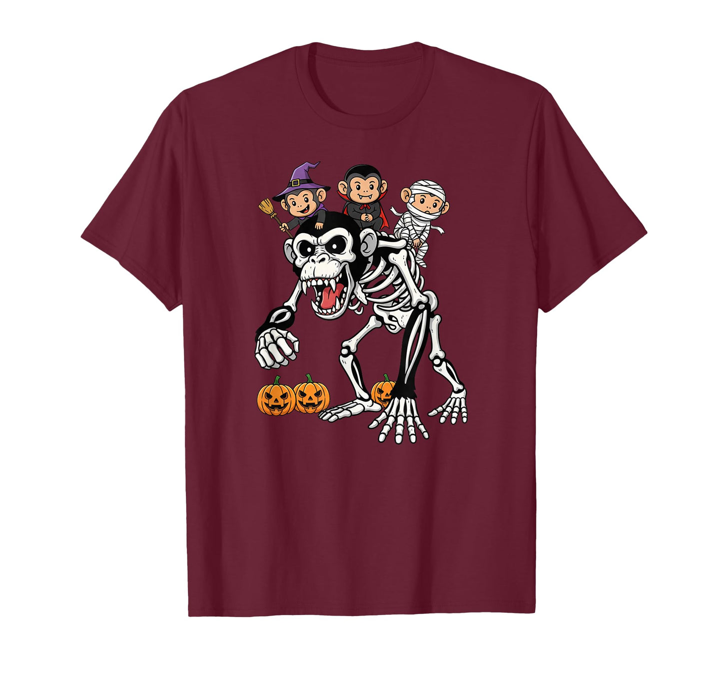 Funny Monkey Skeleton Mummy Witch Halloween Kids Mens Womens T-Shirt