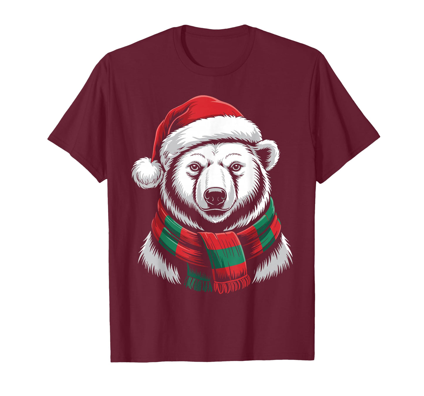 Polar Bear Xmas Santa Hat Scarf Christmas Costume T-Shirt
