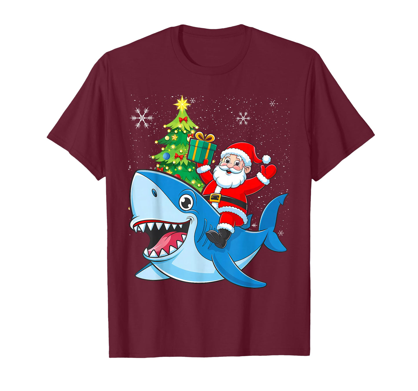 Santa Claus Riding Shark Christmas Boys Merry Sharkmas Xmas T-Shirt