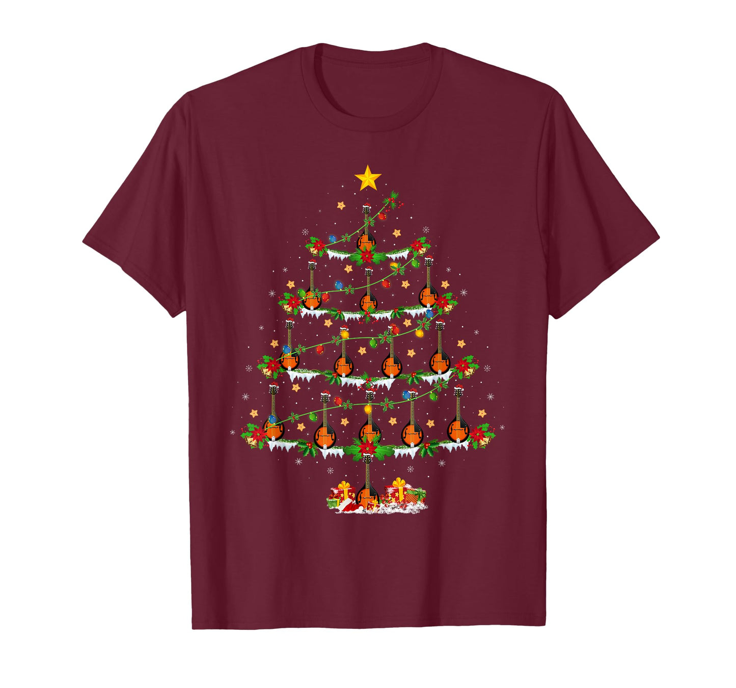 Mandolin Christmas Tree Lights Music Lover Musical Xmas T-Shirt