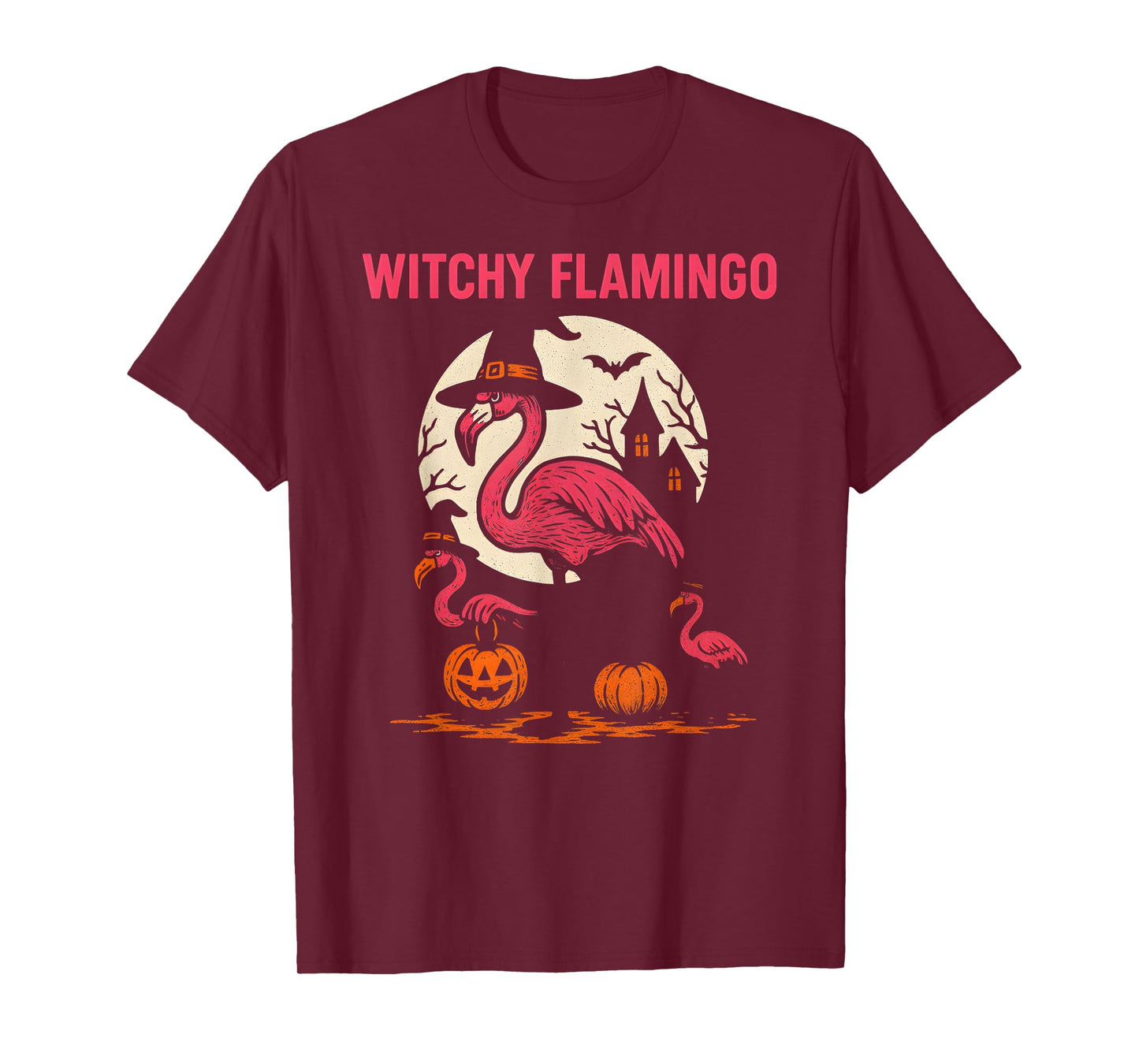 Flamingo Witchy Flamingo Fun Womens Spooky Pink T-Shirt