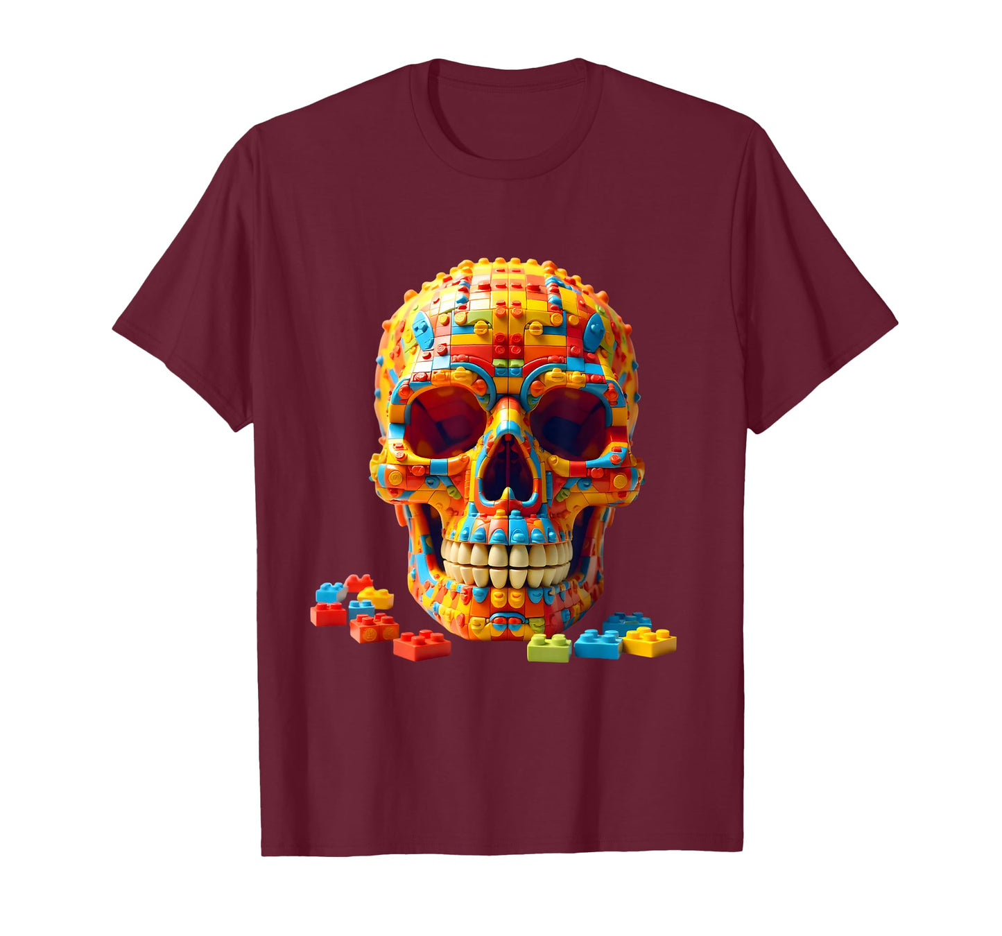 Funny Skull Blocks Building Happy Halloween Costume Day Boys T-Shirt