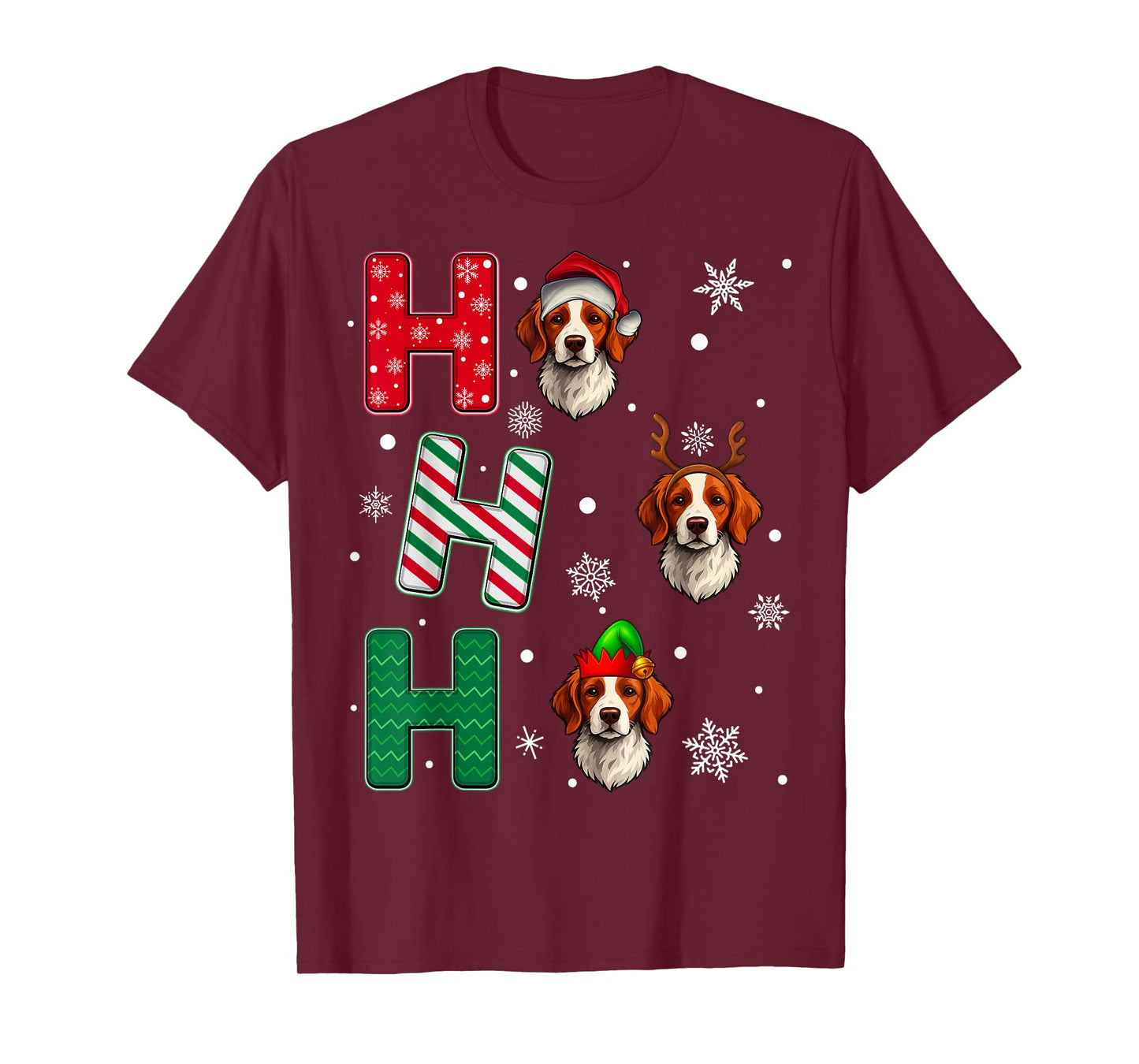 Ho Ho Ho Brittany Spaniel Dog Lover Christmas Santa Elf Xmas T-Shirt