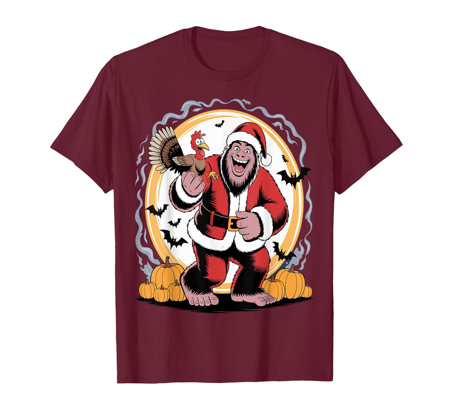 Funny Bigfoot Santa Turkey Halloween Christmas T-Shirt