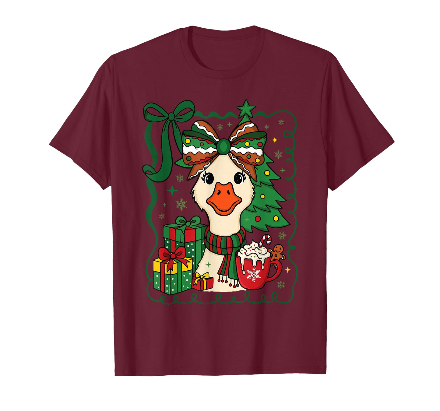 Preppy Christmas Santa Gooses Bow Xmas Tree Funny Holiday T-Shirt