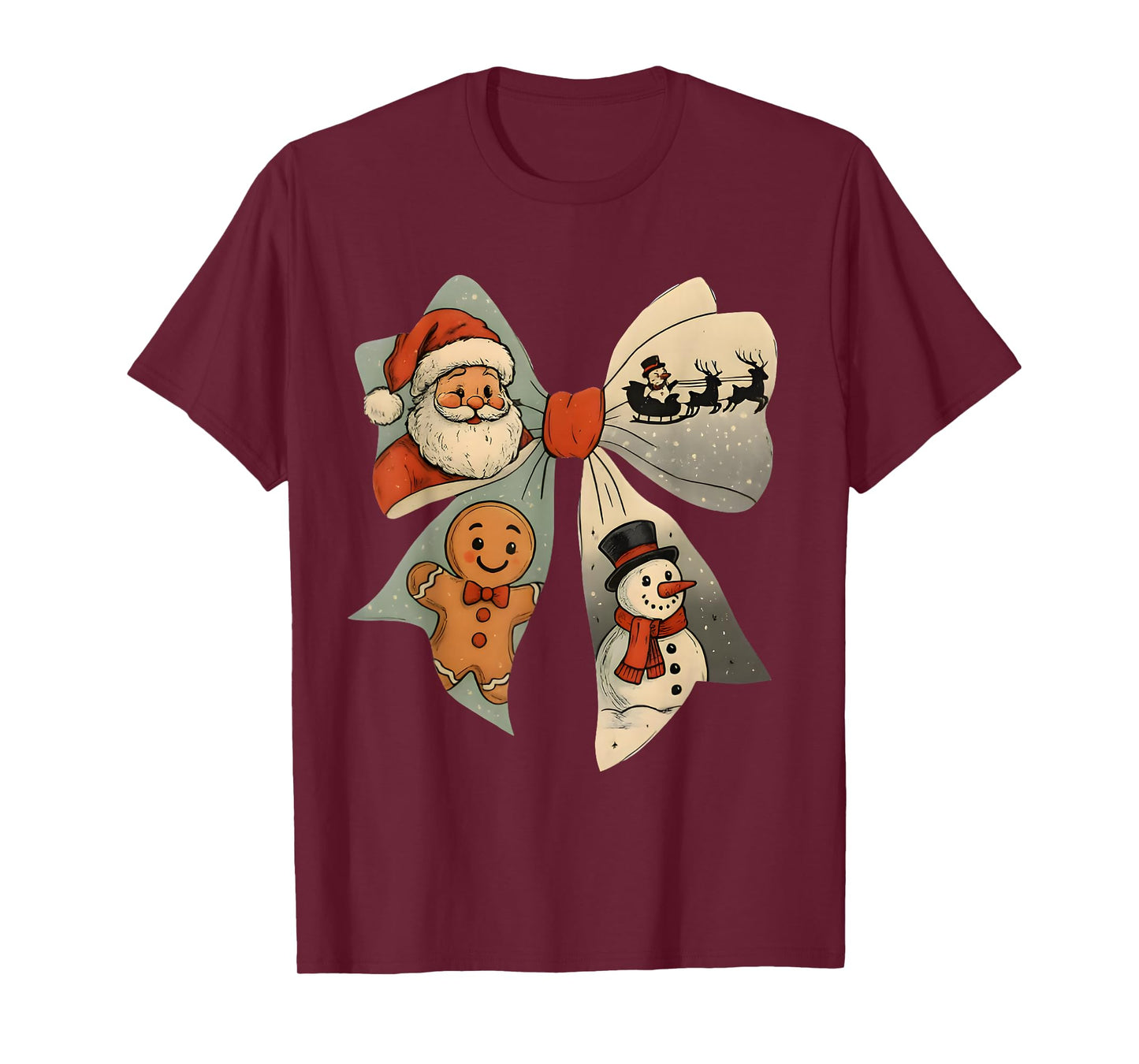 Christmas Bow Tee Santa Claus, Snowman, Gingerbread T-Shirt