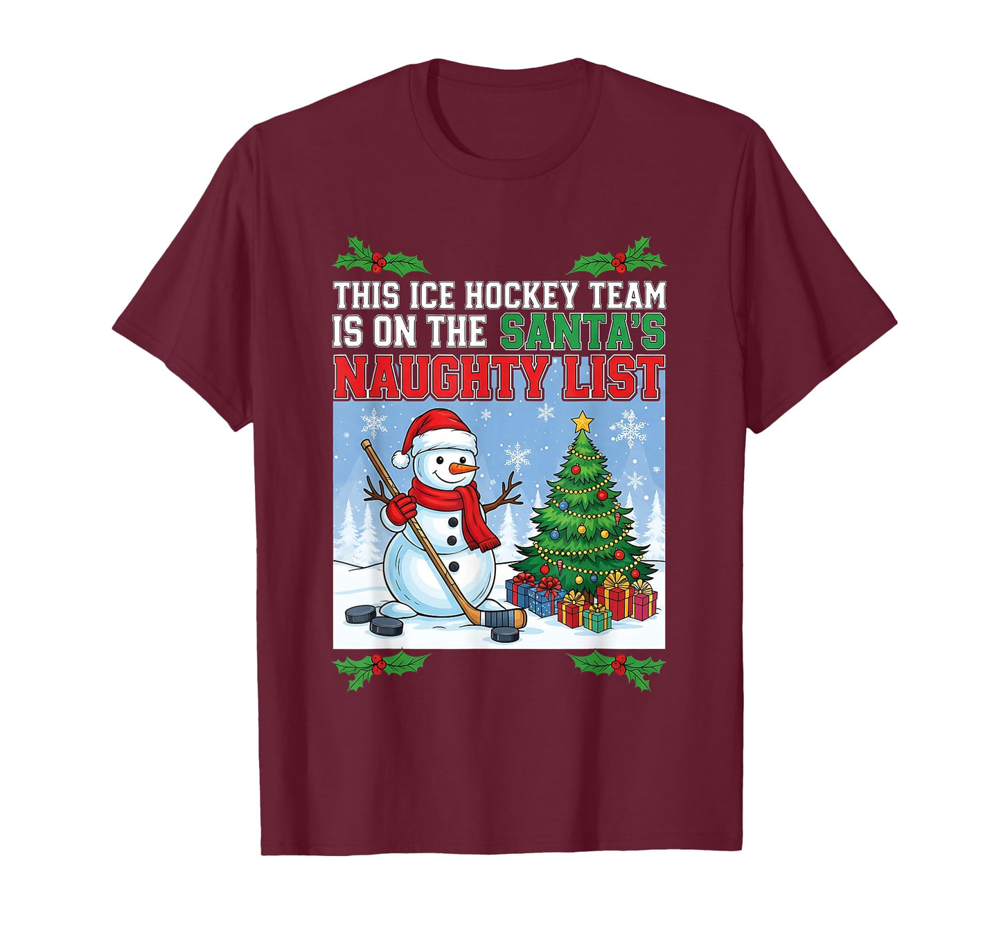 Team Trending Ice Hockey Santa’s Naughty List Christmas T-Shirt
