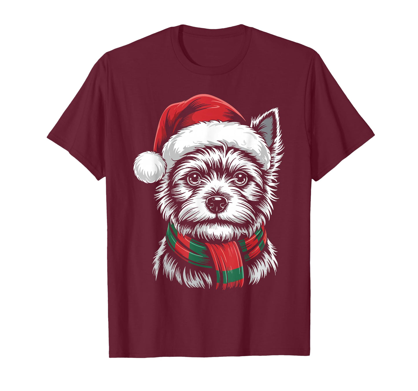 Cairn Terrier Dog Xmas Santa Hat Scarf Christmas Costume T-Shirt