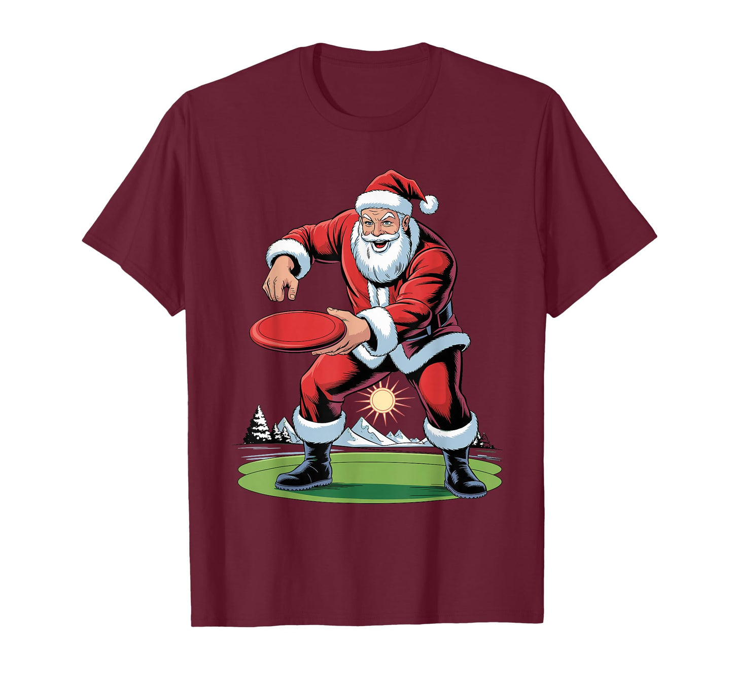 Santa Playing Disc Golf Funny Holiday Christmas Xmas Pajama T-Shirt