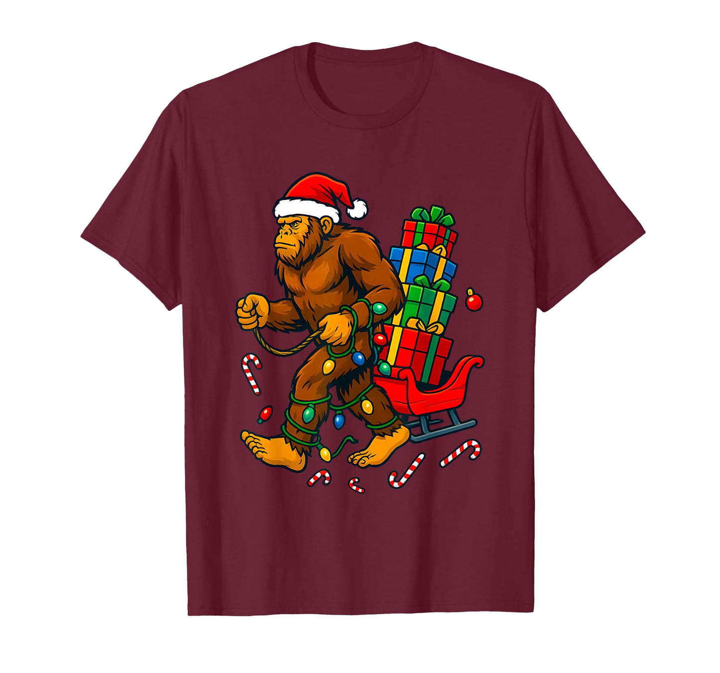 Bigfoot Tree Christmas Lights Snowflake Holiday Candy Xmas T-Shirt