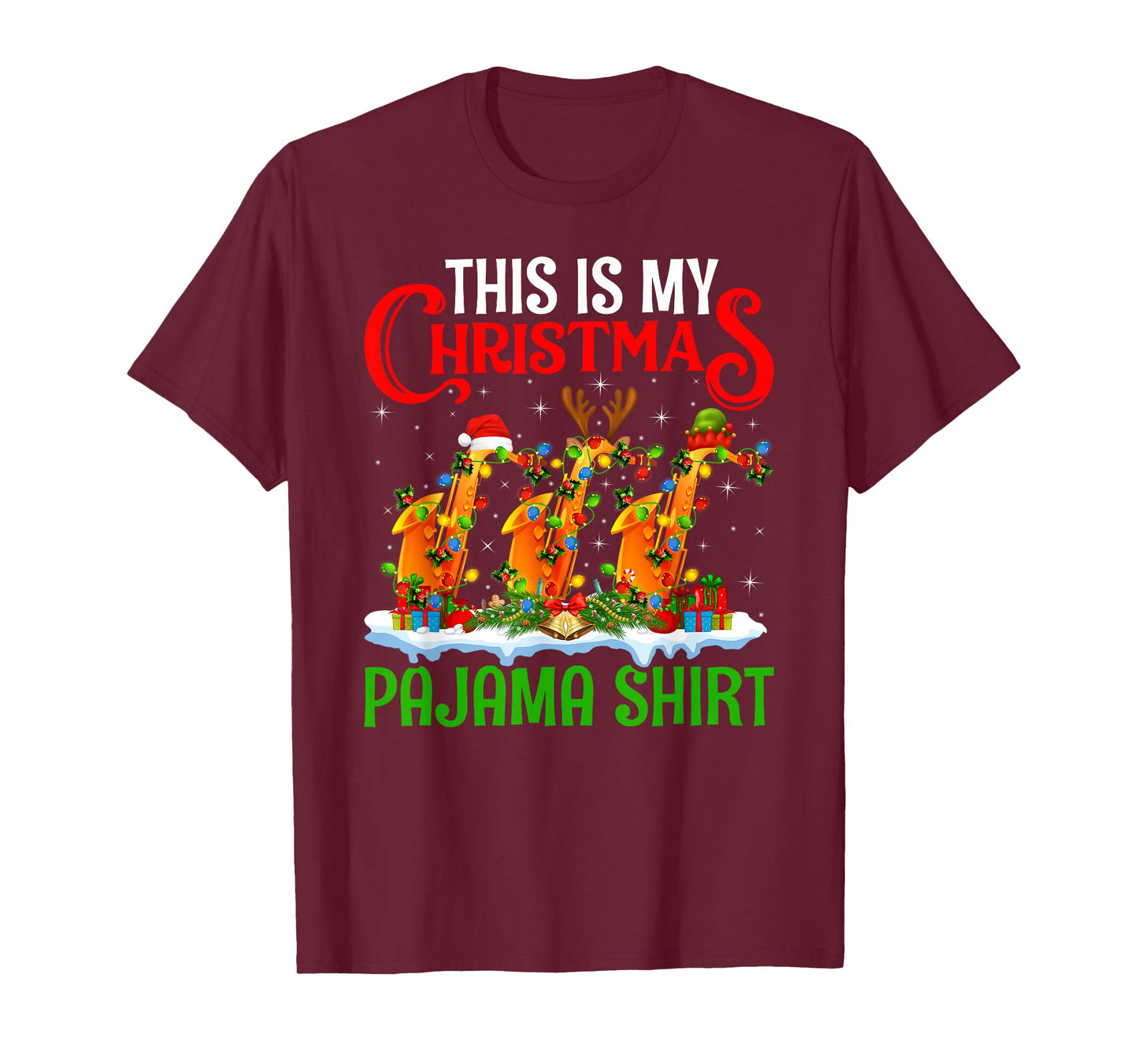 Saxophone Xmas Lights This is My Christmas Pajamas T-Shirt