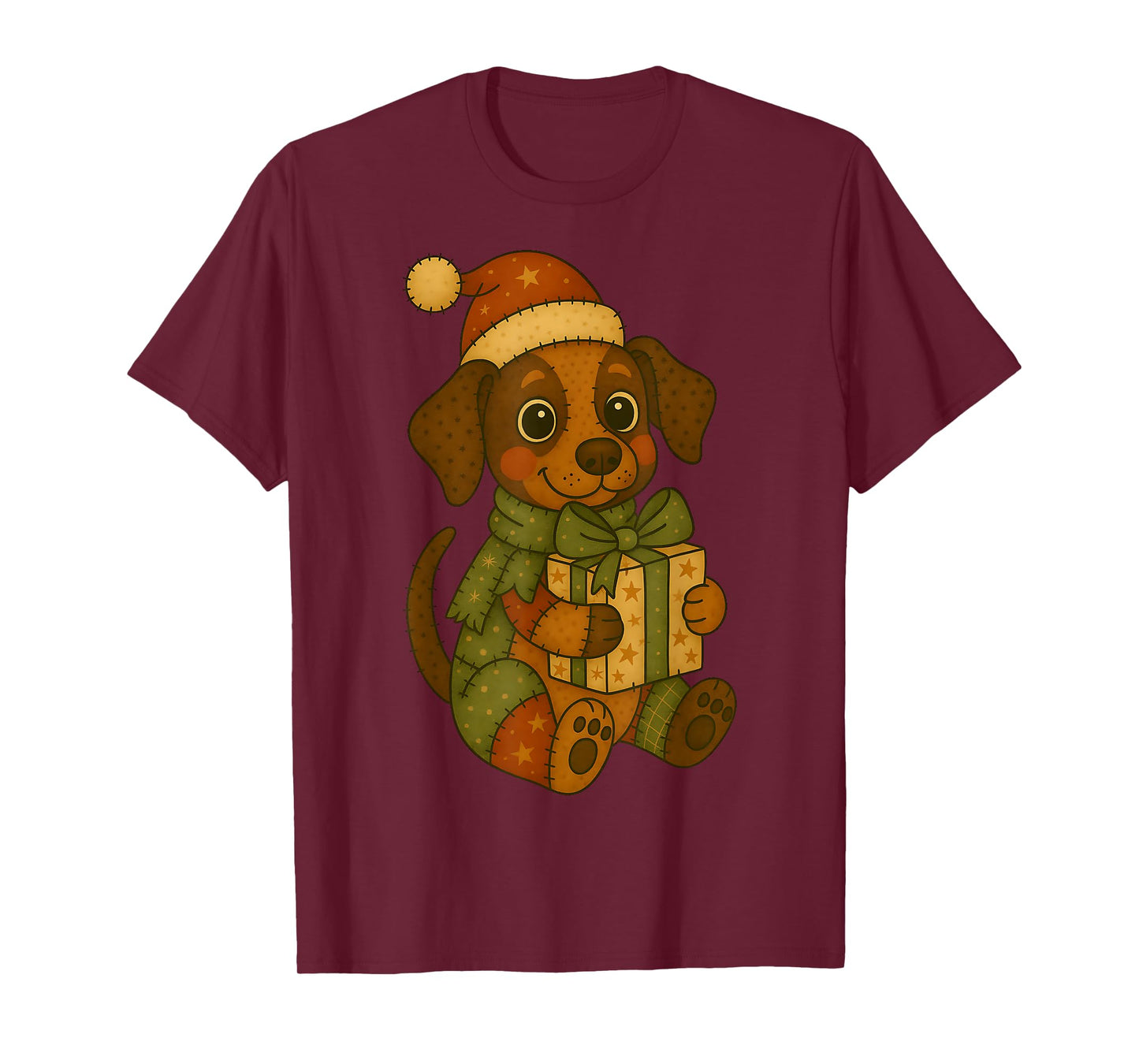 Patchwork Beagle Dog in Santa Hat for Christmas T-Shirt
