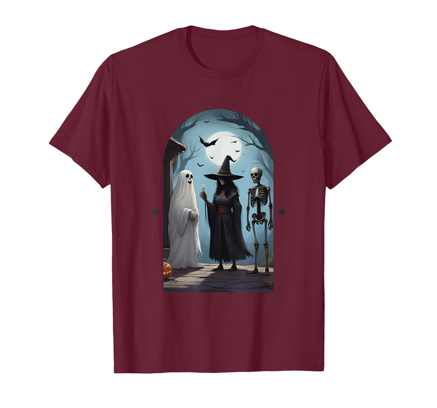 Fantasy Witch, Ghost and Skeleton, Bats, Halloween T-Shirt
